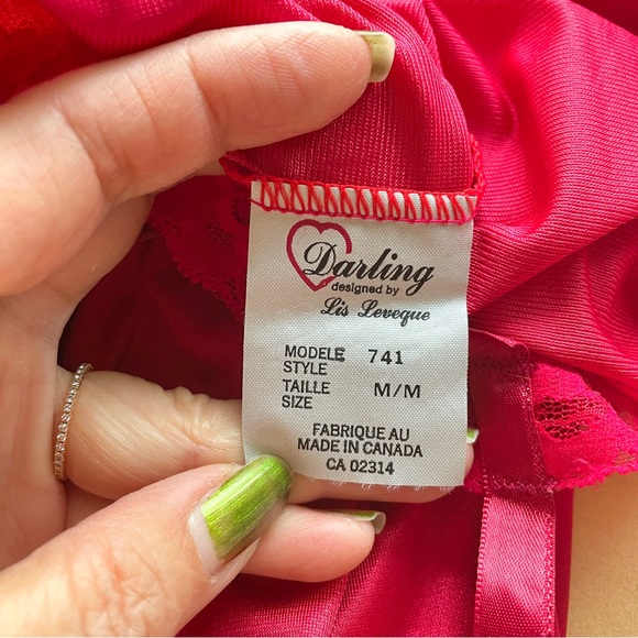 Vintage 80s Red Nylon Satin Lace Trim High Cut Teddy - M - Picture 6 of 10